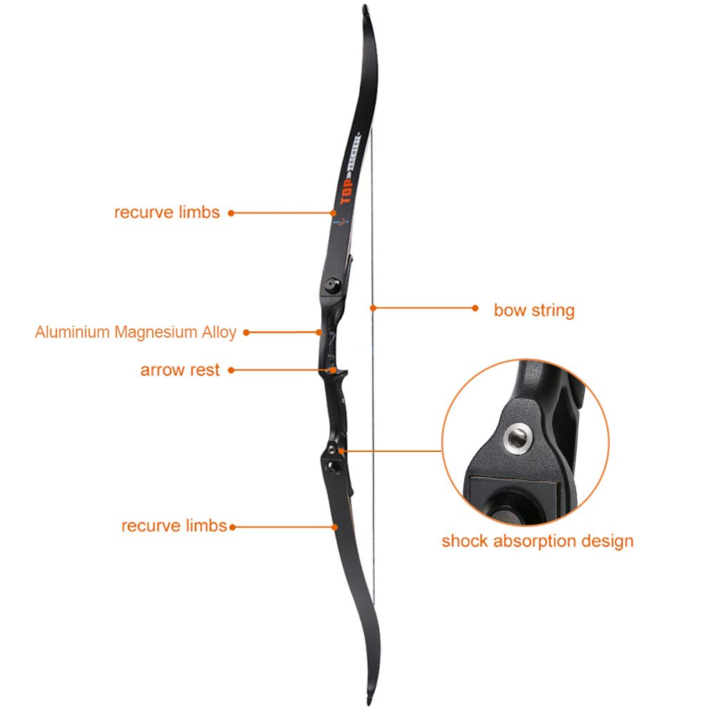 TOPARCHERY Archery 56" Takedown Recurve Bow and Arrow Set Metal Riser Right Hand Black Bow and Arrow Kit with 6Pcs Carbon Arrows Right Hand (35)