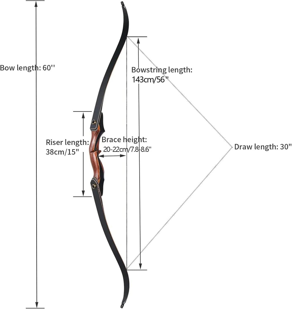 TOPARCHERY Archery 60" Takedown Hunting Recurve Bow for Adults Practice Competition Longbow with Stringer Tool Right Hand Black (30)