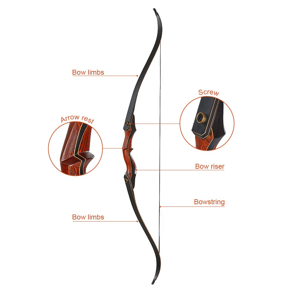 TOPARCHERY Archery 60" Takedown Hunting Recurve Bow for Adults Practice Competition Longbow with Stringer Tool Right Hand Black (35)