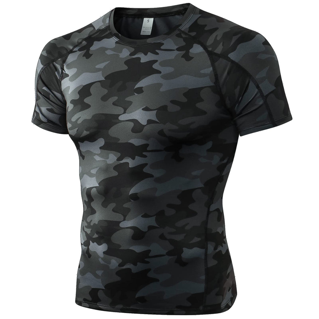 Camo Black Compression Shirts Men Short Sleeve Workout Gym T-Shirt Running Tops Cool Dry Sports Base Layer Undershirts