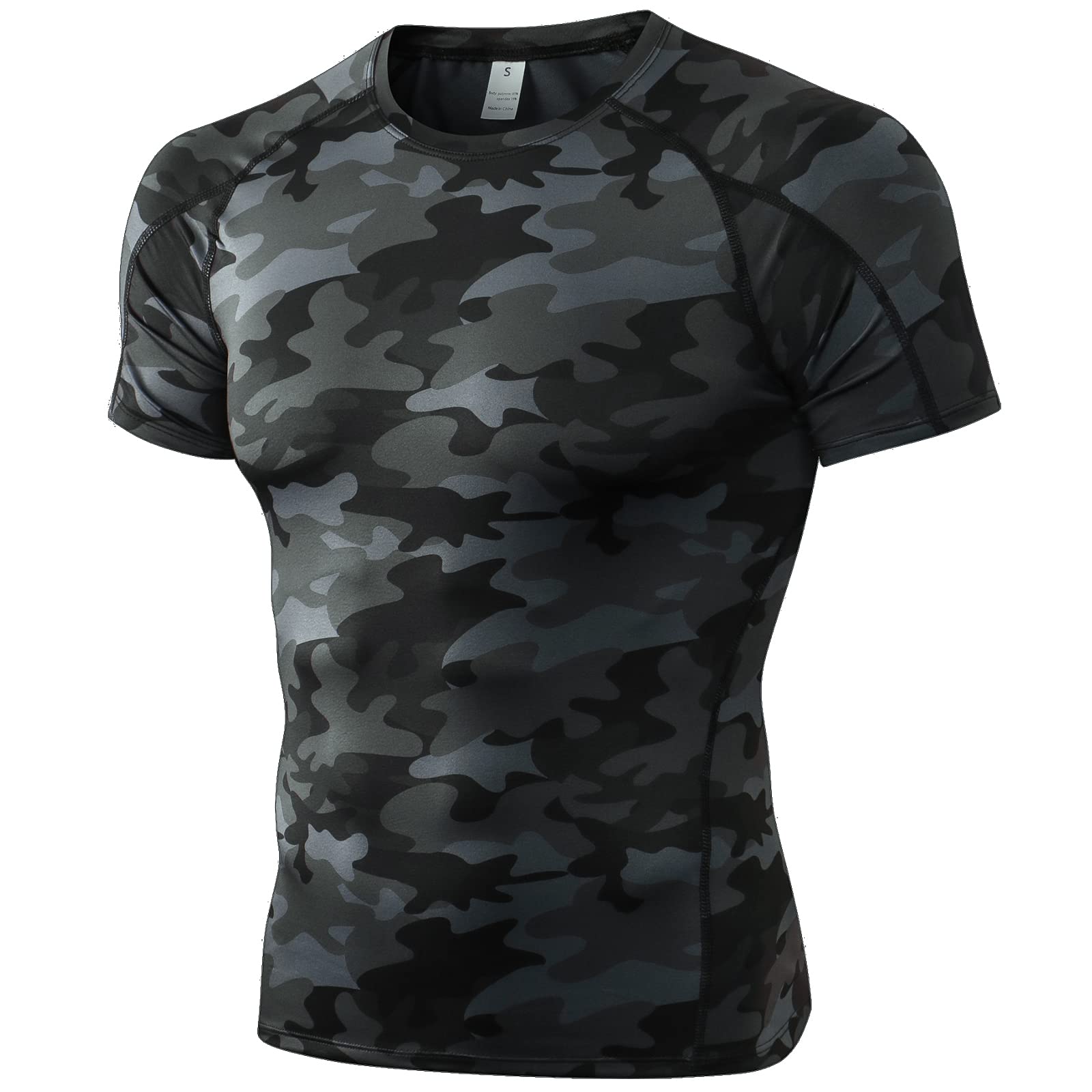 Camo Black Compression Shirts Men Short Sleeve Workout Gym T-Shirt Running Tops Cool Dry Sports Base Layer Undershirts