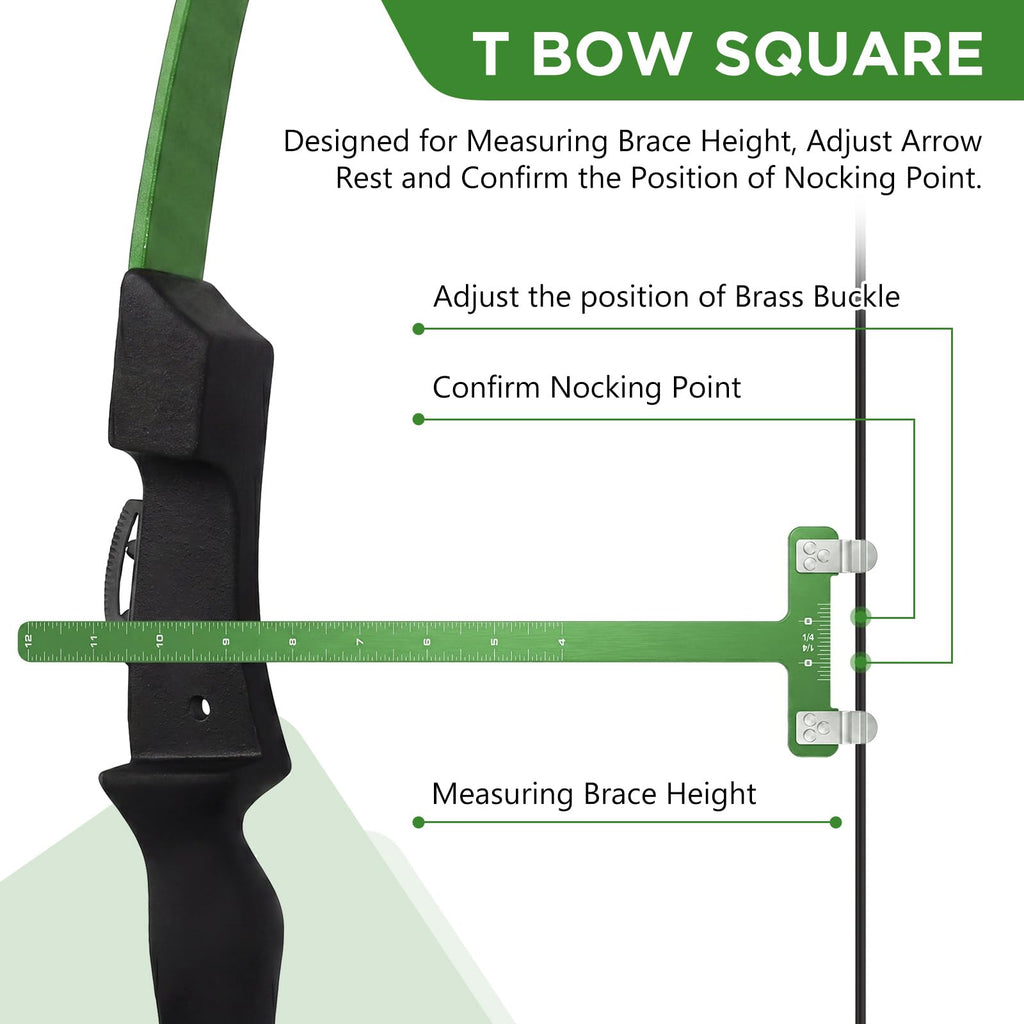 Zonon Bow String Nocking Points Pliers Strings Knock Set T Shape Bow Square Ruler Nocking Buckle Pliers Recurve Turning Kit Archery (Green)