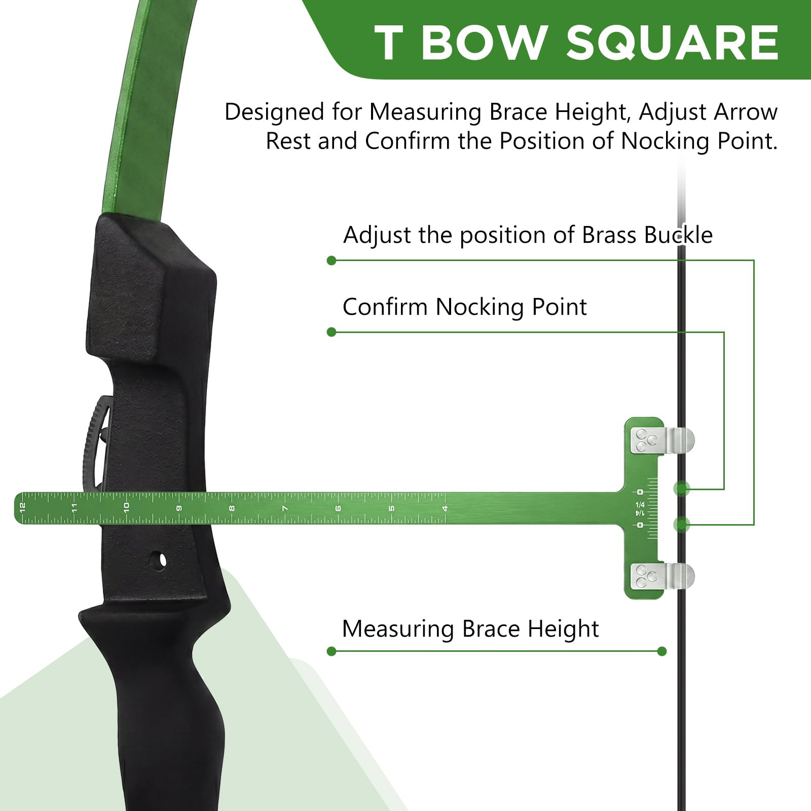 Zonon Bow String Nocking Points Pliers Strings Knock Set T Shape Bow Square Ruler Nocking Buckle Pliers Recurve Turning Kit Archery (Green)