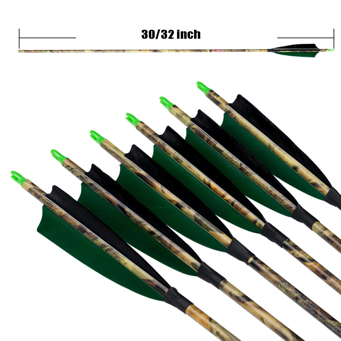 Archery 30" 32" 400 500 Spine Carbon Hunting Arrows Turkey Feather for Compound Recurve Bow Longbow Practice Target Camo Arrow Pack of 12PCS