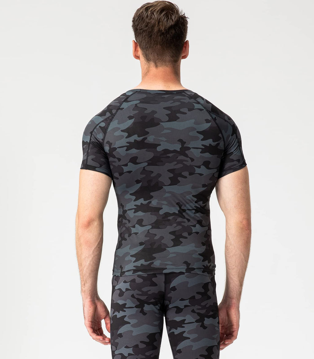 Camo Black Compression Shirts Men Short Sleeve Workout Gym T-Shirt Running Tops Cool Dry Sports Base Layer Undershirts