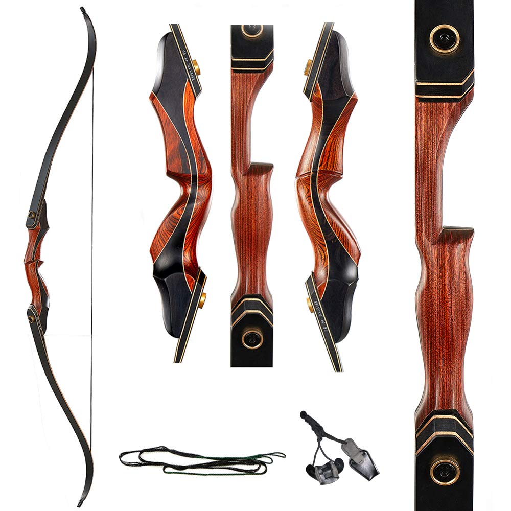 TOPARCHERY Archery 60" Takedown Hunting Recurve Bow for Adults Practice Competition Longbow with Stringer Tool Right Hand Black (35)