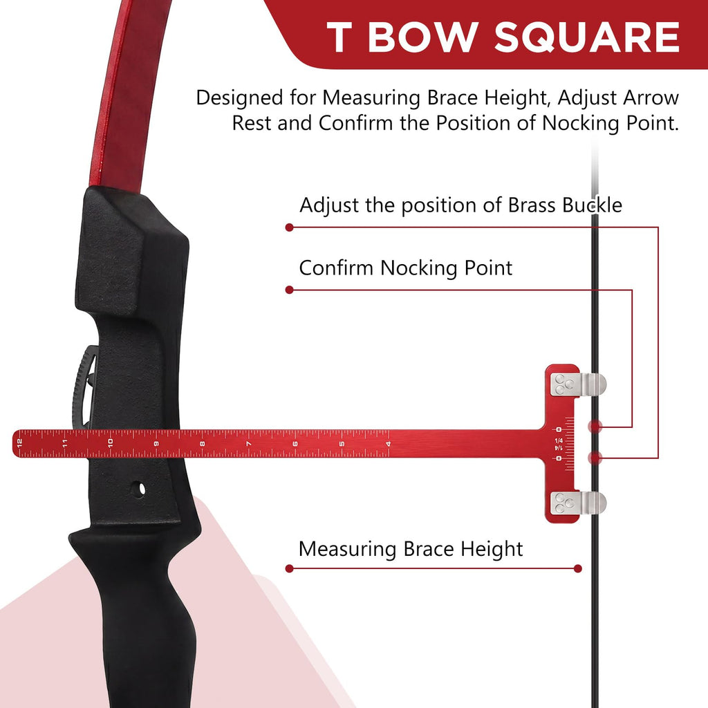 Zonon Bow String Nocking Points Pliers Strings Knock Set T Shape Bow Square Ruler Nocking Buckle Pliers Recurve Turning Kit Archery(Red)