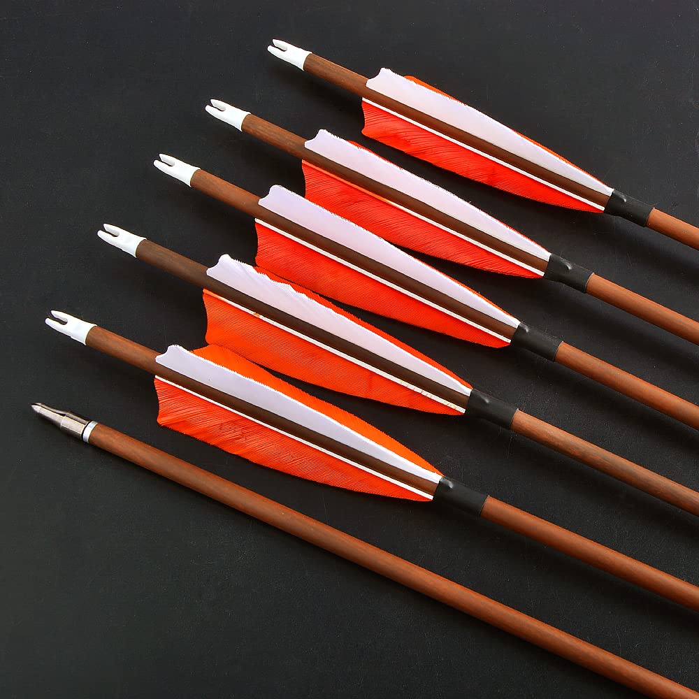 ZSHJGJR 31" Archery Carbon Arrows Spine 340 400 500 600 Hunting Arrows with Removable Tips Natural Feather Targeting Arrows for Compound & Recurve & Traditional Bow 6/12pcs (6, Orange, Spine 400)
