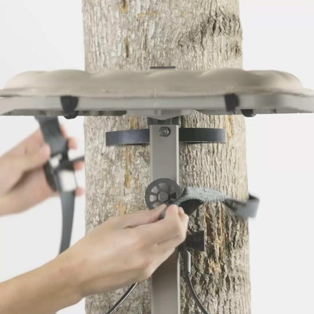 NOVIX Helo Ultra Lightweight Hang On Tree Stand - Cast Aluminum Platform Lock On Tree Stand w/Seat Cushion, Adjustable Seat - Made in The USA, Classic