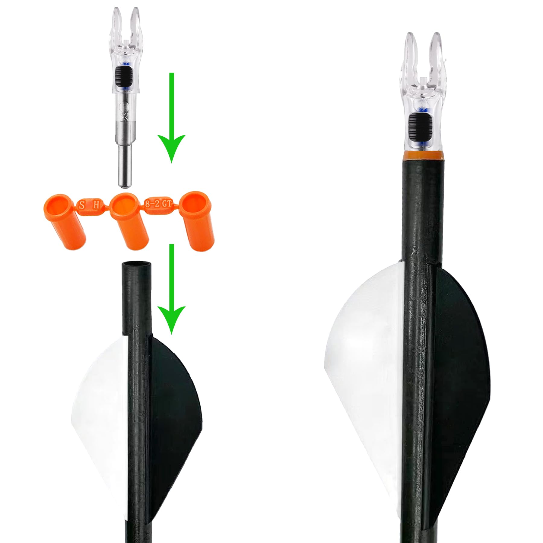 KEAUP 6PCS X Lighted Nocks for Arrows with .204 .233 .244 .246 Inside Diameter with H, S, GT Bushings High-Visibility LED Arrow Nocks, ON/Off Switch Included