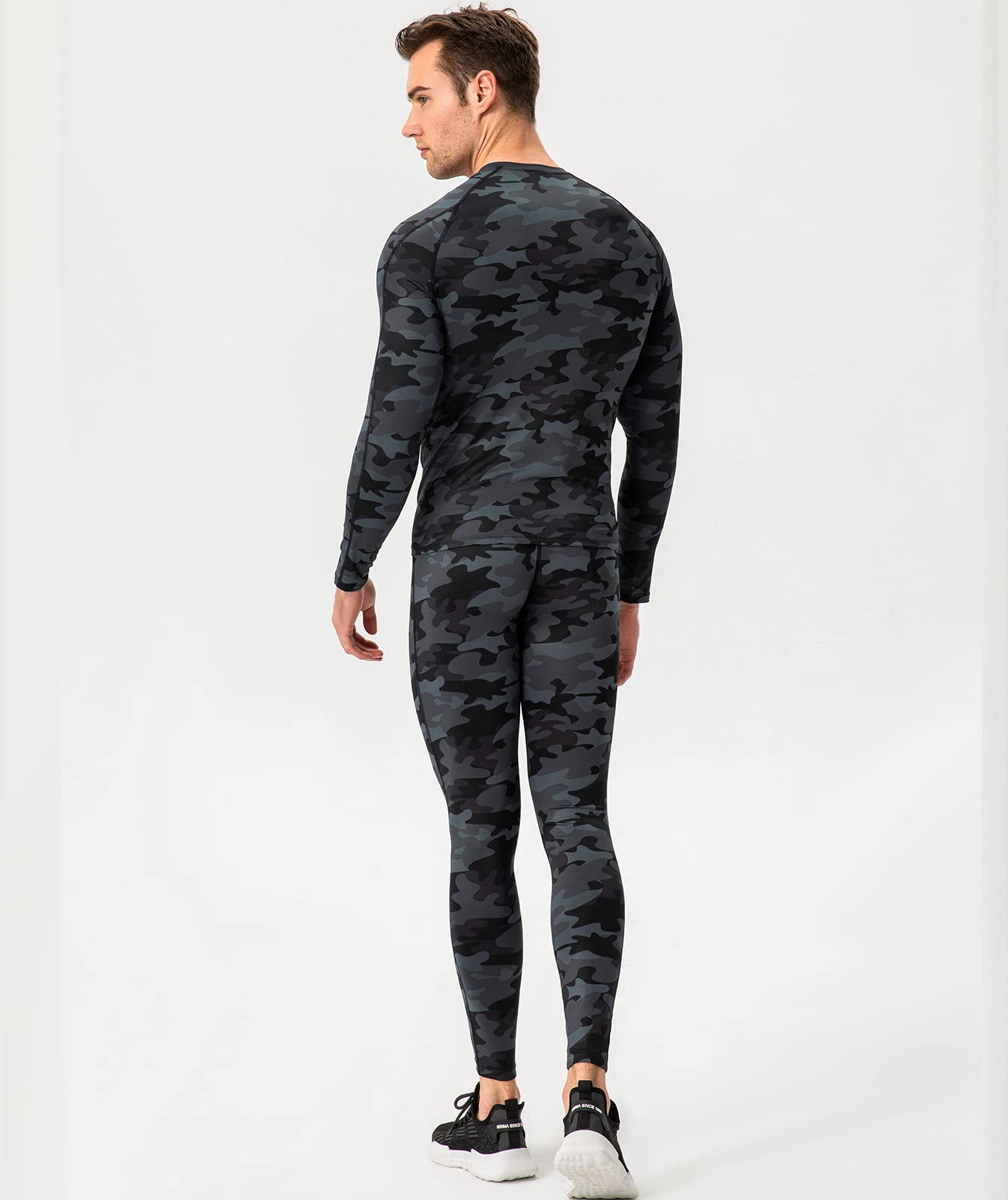 Camo Black Men's Compression Shirt Long Sleeve Athletic Workout T-Shirts Top Active Sport Baselayer Undershirt Cool Dry