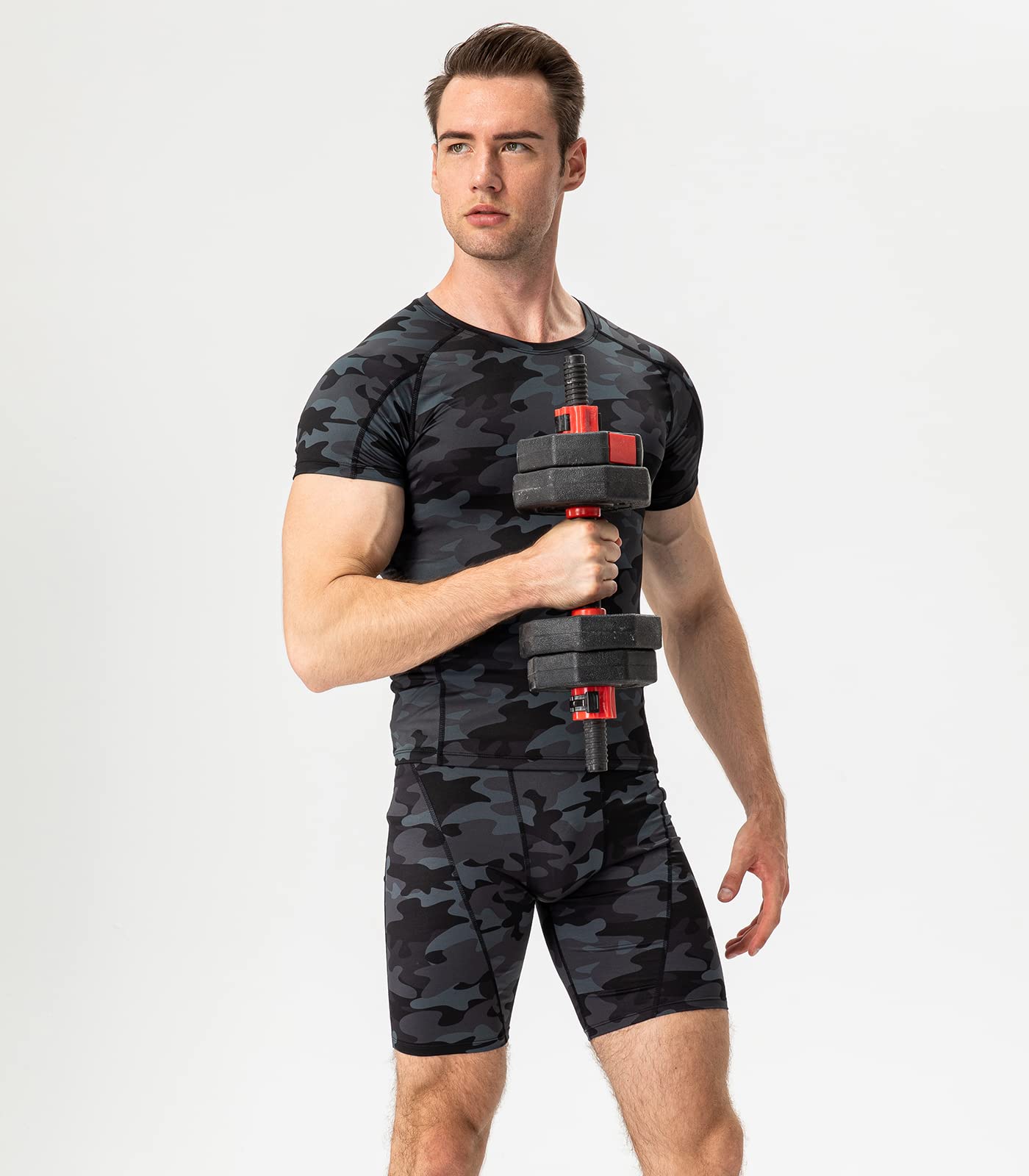 Camo Black Compression Shirts Men Short Sleeve Workout Gym T-Shirt Running Tops Cool Dry Sports Base Layer Undershirts