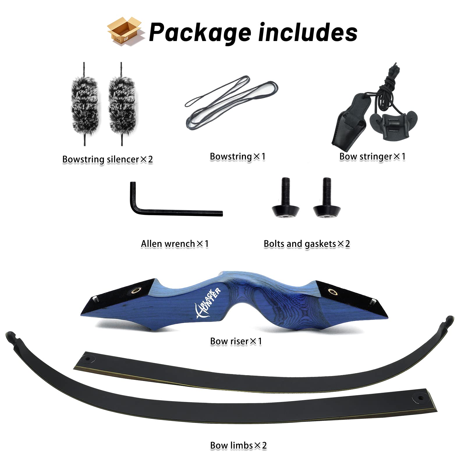 OBTOUTDOOR Black Hunter Original Takedown Recurve Bows for Adults Archery Recurve Bow Set 60" 20-60 lbs Right Hand for Outdoor Targets Practice Hunting Training Competition (Blue-40lbs)