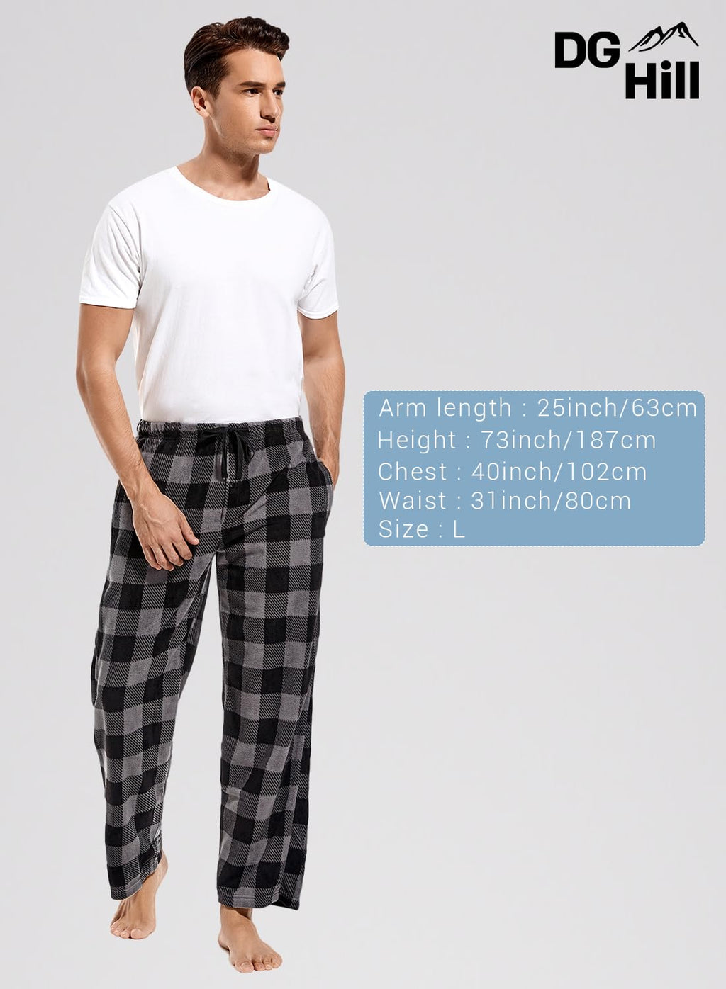 DG Hill Fleece Lounge Pants - Sleepwear Plaid PJs with Pockets Microfleece PJ - Flannel Mens PJ Pajama Pants Bottoms
