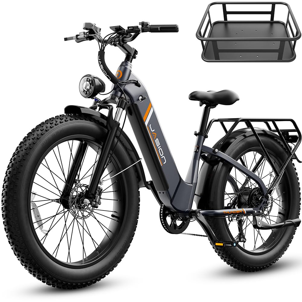Jasion Thunder Electric Bike for Adults,1800W Peak Fat Tire E Bikes,26''x 4'',80 Miles with 864Wh Removable Battery Ebike, 30+MPH Max Speed Bicycles,Hydraulic Brakes,Front Suspension