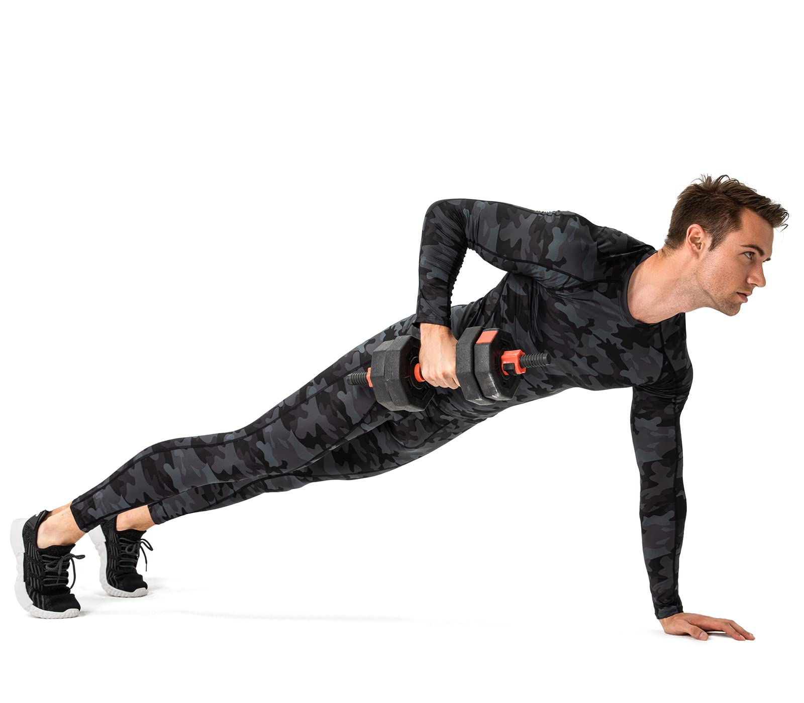 Camo Black Men's Compression Shirt Long Sleeve Athletic Workout T-Shirts Top Active Sport Baselayer Undershirt Cool Dry