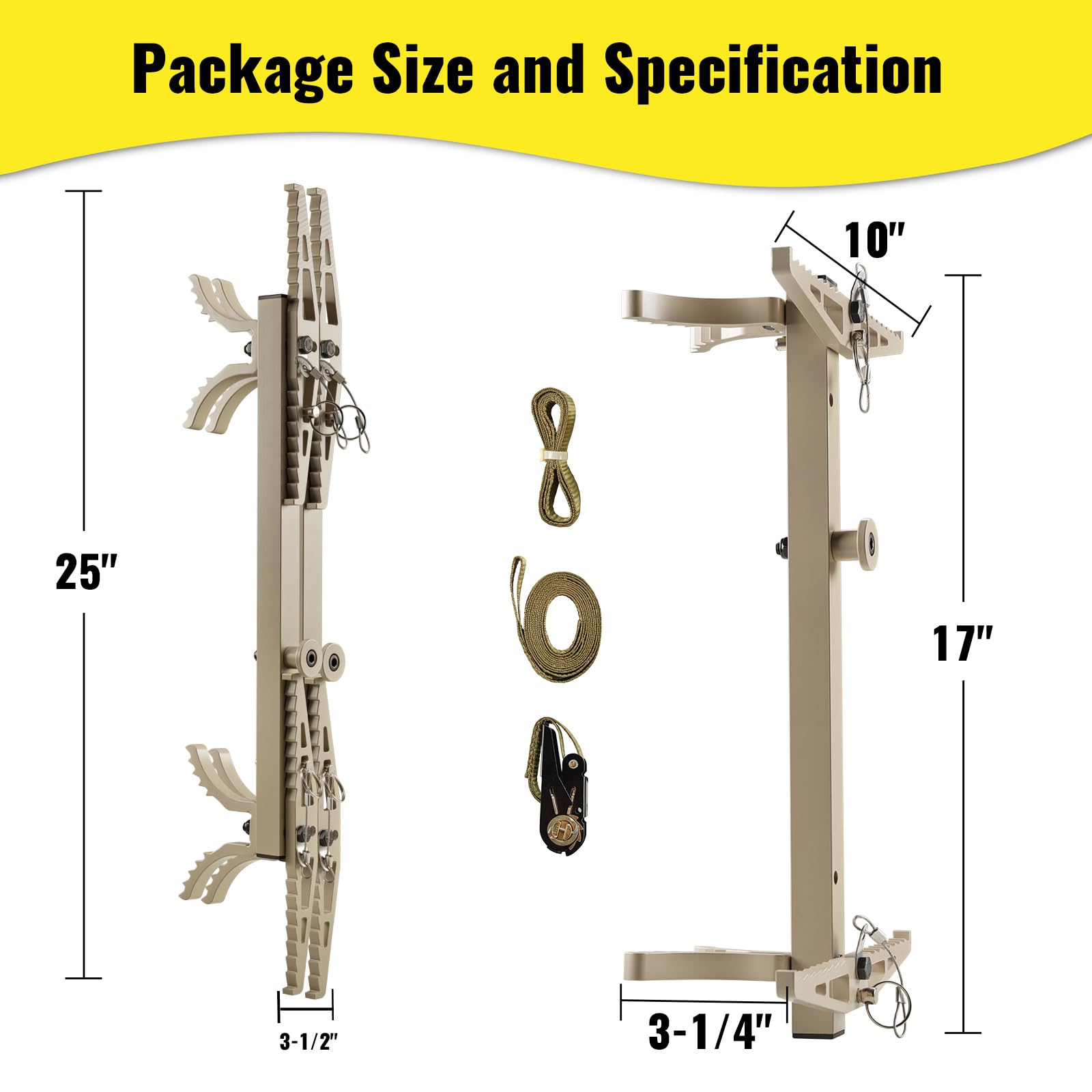 ONECHOI Climbing Sticks, 17” Lightweight Aluminium Hunting Climbing Sticks w/Silent Design, Tree Stand Sticks w/Pivoting V-Brackets & 20” Rope Aiders, Tree Steps for Deer Hunting Gear(2 Packs)