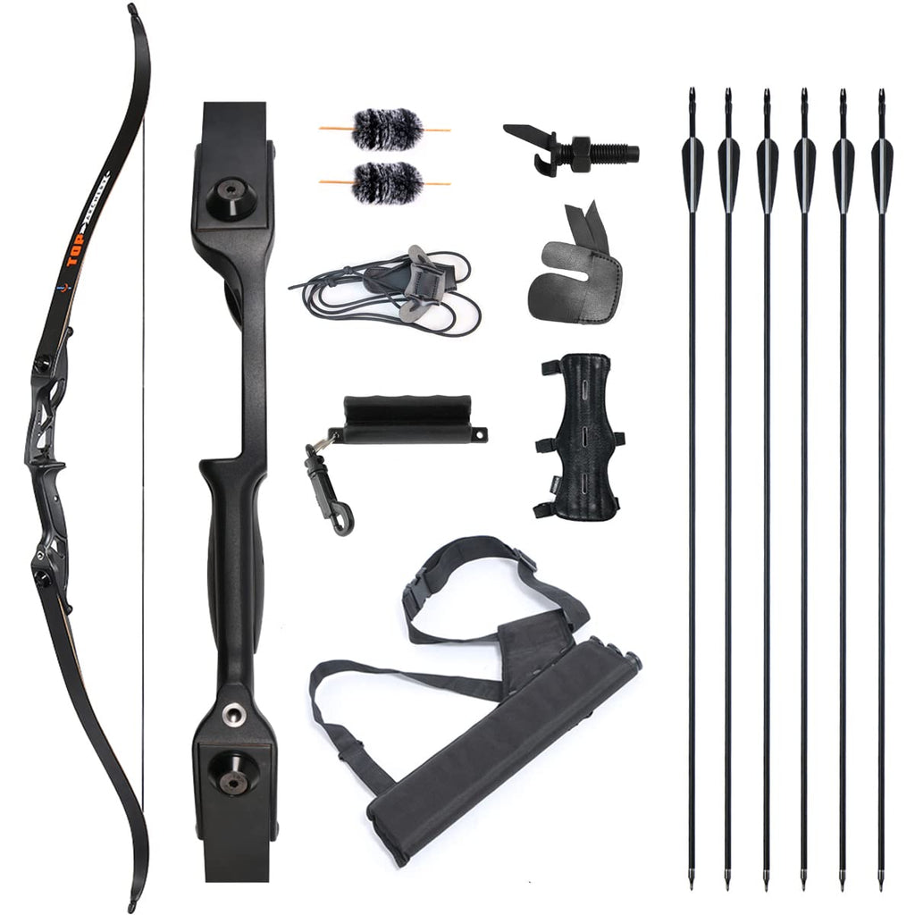 TOPARCHERY Archery 56" Takedown Recurve Bow and Arrow Set Metal Riser Right Hand Black Bow and Arrow Kit with 6Pcs Carbon Arrows Right Hand (35)