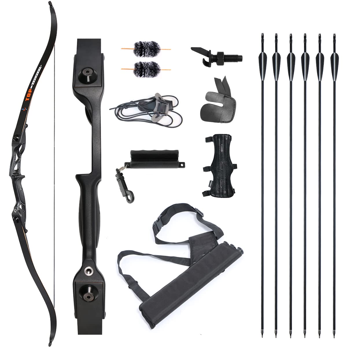TOPARCHERY Archery 56" Takedown Recurve Bow and Arrow Set Metal Riser Right Hand Black Bow and Arrow Kit with 6Pcs Carbon Arrows Right Hand (35)