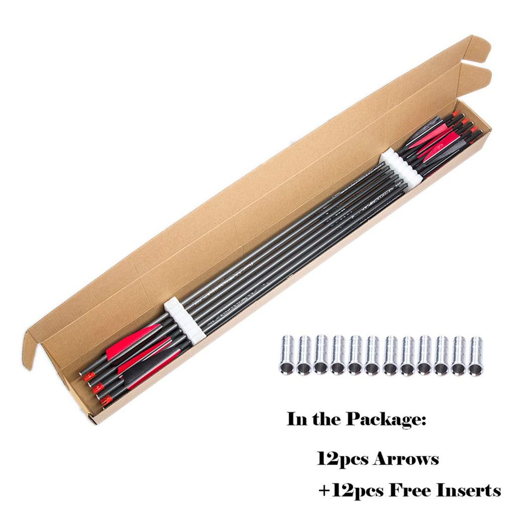 Pinals Archery 300 340 400 500 600 700 800 Spine Carbon Arrows for Compound Recurve Bow Traditional Longbow 30 32 Inch Shafts Hunting Target Feather Arrow 12PCS 700