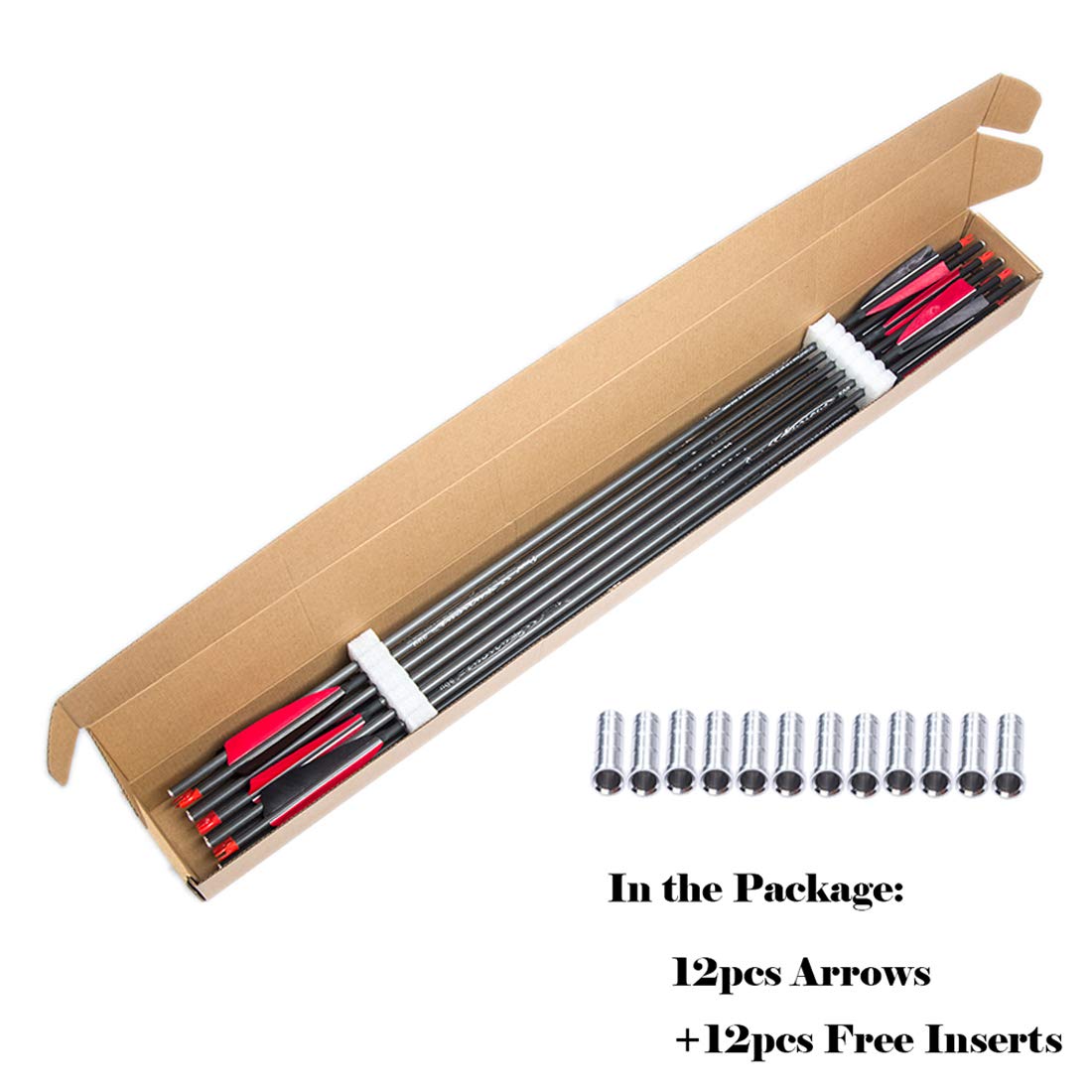 Pinals Archery 300 340 400 500 600 700 800 Spine Carbon Arrows for Compound Recurve Bow Traditional Longbow 30 32 Inch Shafts Hunting Target Feather Arrow 12PCS 700