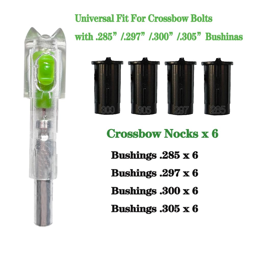 JIANZD 6PCS Lighted Nocks Universal Fit for Crossbow Bolts with .285”/.297”/.300”/.305” Bushings Half-Moon Light up Knocks-Green