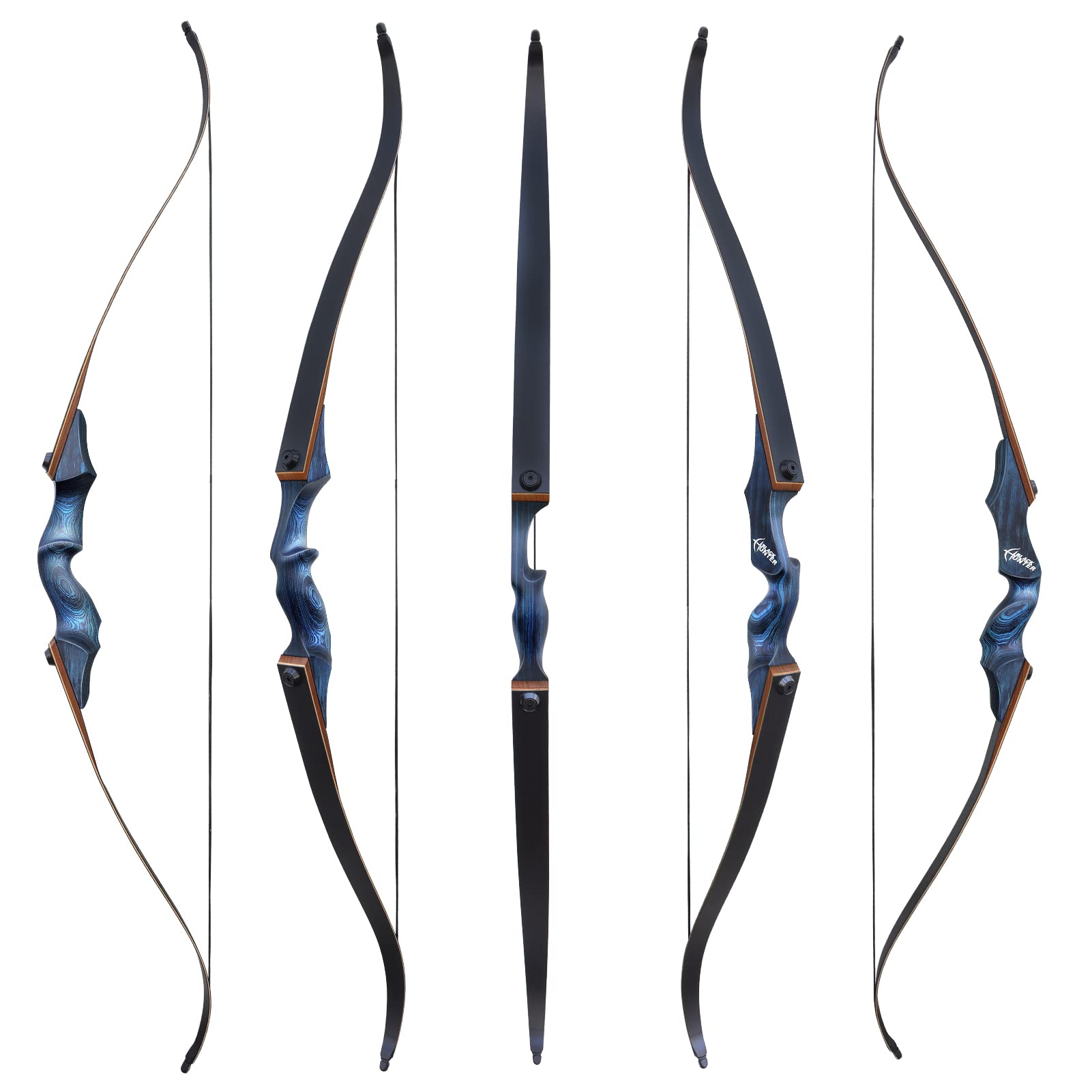 OBTOUTDOOR Black Hunter Original Takedown Recurve Bows for Adults Archery Recurve Bow Set 60" 20-60 lbs Right Hand for Outdoor Targets Practice Hunting Training Competition (Blue-40lbs)