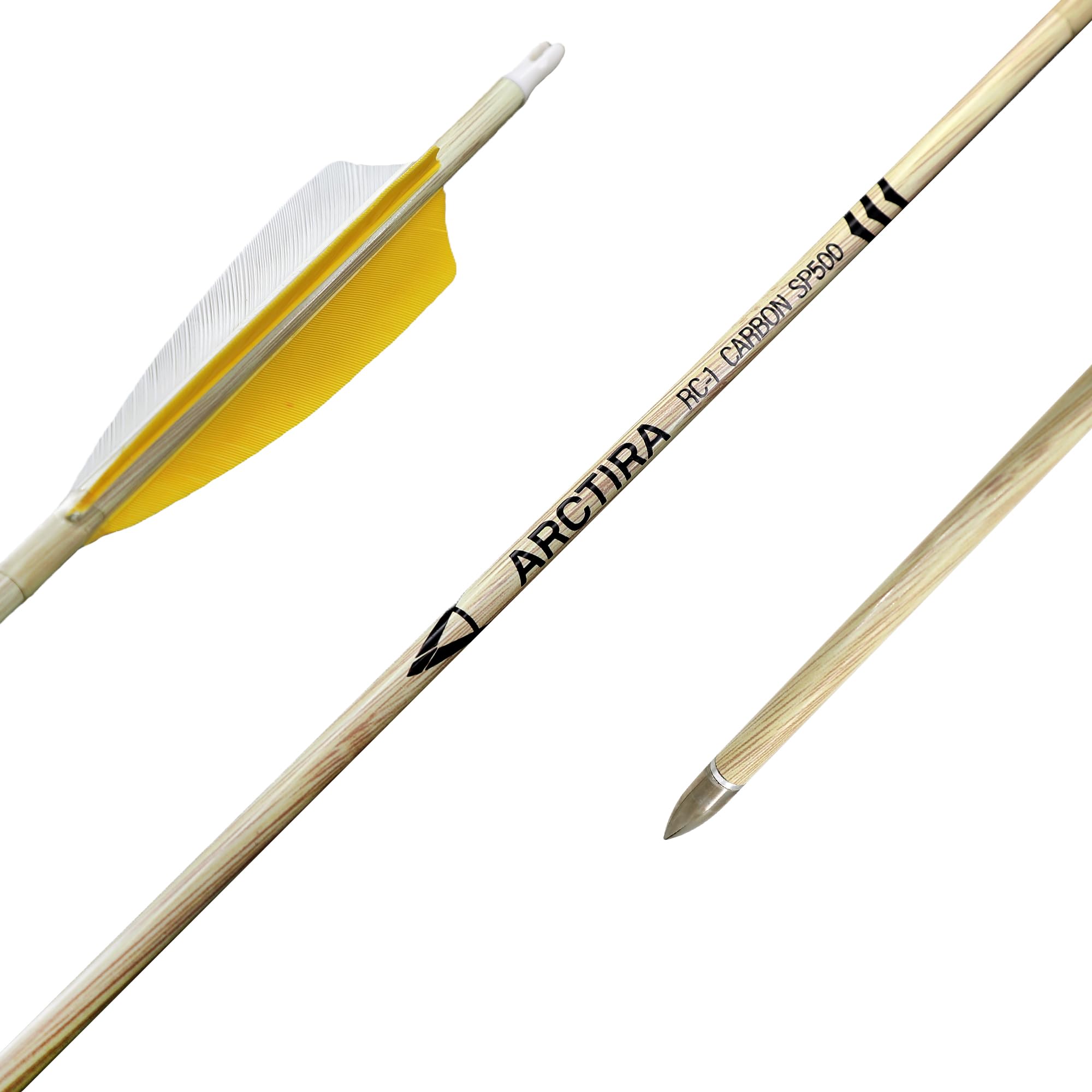 ARCTIRA 12Pcs Archery Traditional Carbon Arrows for Recurve Bow with Feather for Longbow Compound Bow Lightweight Hunting Arrows for Adults Target Practice (White Shaft, 600 Spine)