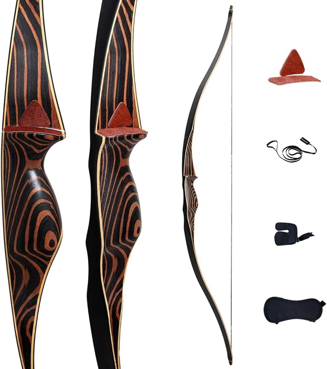Deerseeker Outdoor Archery 54" Traditional Bow Hunting Longbow with Bamboo Core Limbs Handmade Recurve Bow RH/LH for Targeting Practice Shooting Youth & Adults Bow Set (30lb, Right Hand)