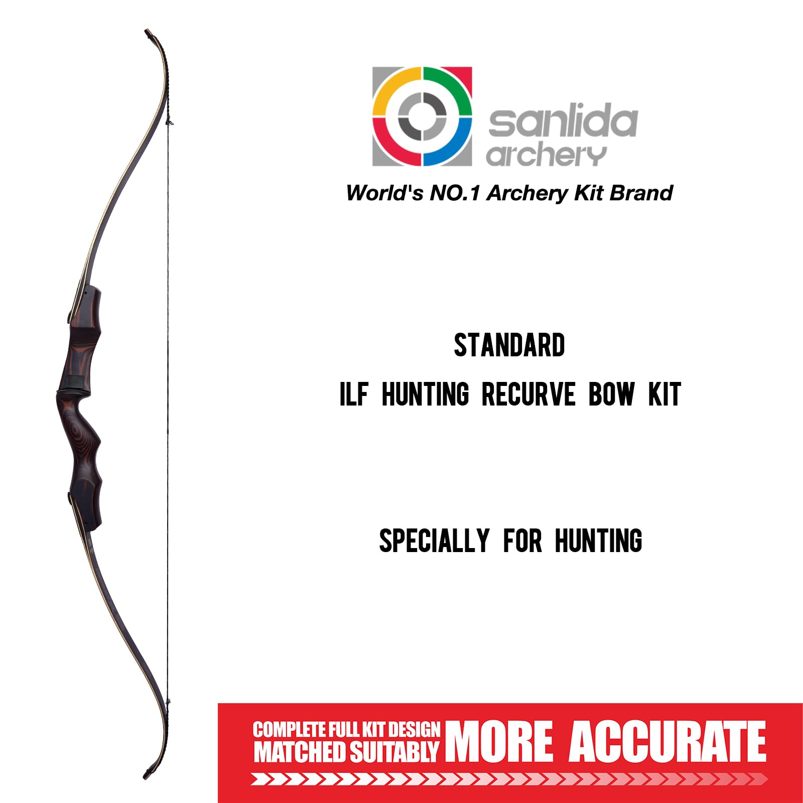 New Sanlida Hermit X8 Standard ILF Takedown Hunting Recurve Bow for Adults and Hunters, 60 Inch Wooden Recurve Bows Package for Outdoor, Hunting and Practice 25-60Lbs RH Only (40Lbs)