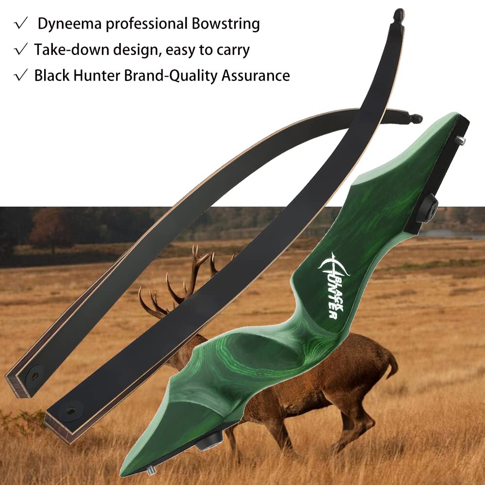 ZSHJGJR 60” Black Hunter Original Recurve Bow and Arrow Set 20-60lbs American Hunting Longbow Archery Bow Right/Left Handed for Outdoor Hunting Shooting Practice (Green, 45lbs, Left Hand)