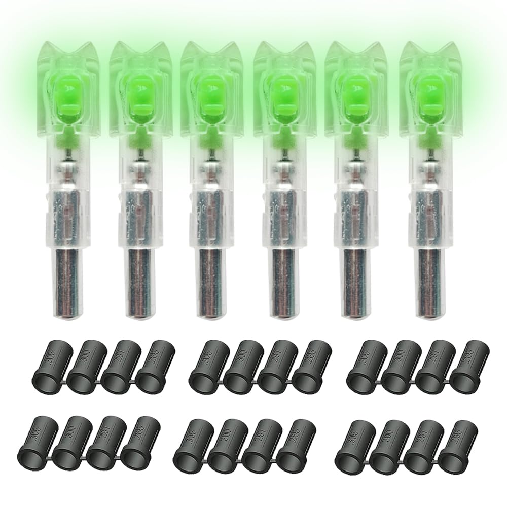 JIANZD 6PCS Lighted Nocks Universal Fit for Crossbow Bolts with .285”/.297”/.300”/.305” Bushings Half-Moon Light up Knocks-Green