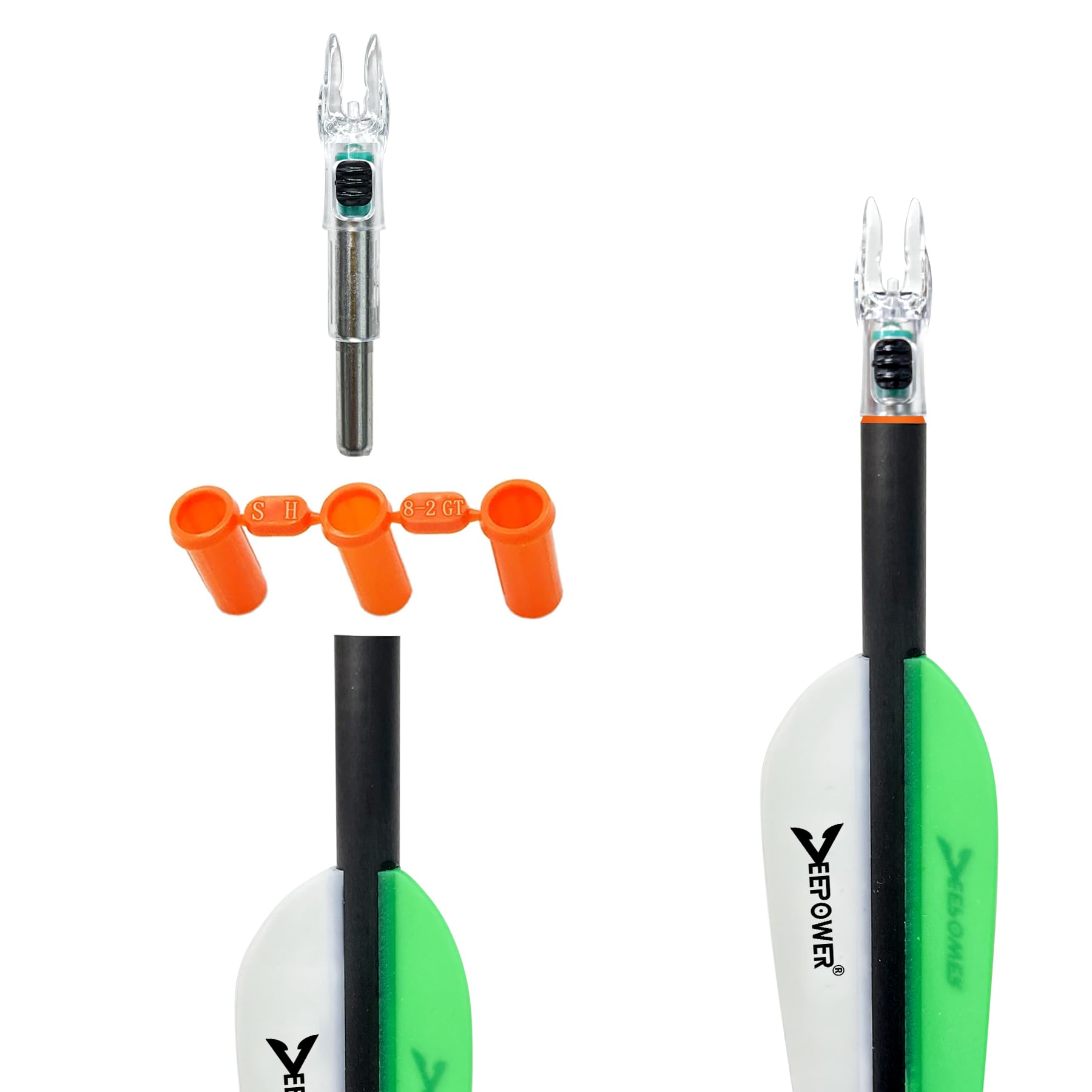DEEPOWER X Lighted Nocks for Arrows .204”/.233”/.244”/.246” with ON/Off Switch 6-Pack with H, S, GT Bushings (Green-6Pack)