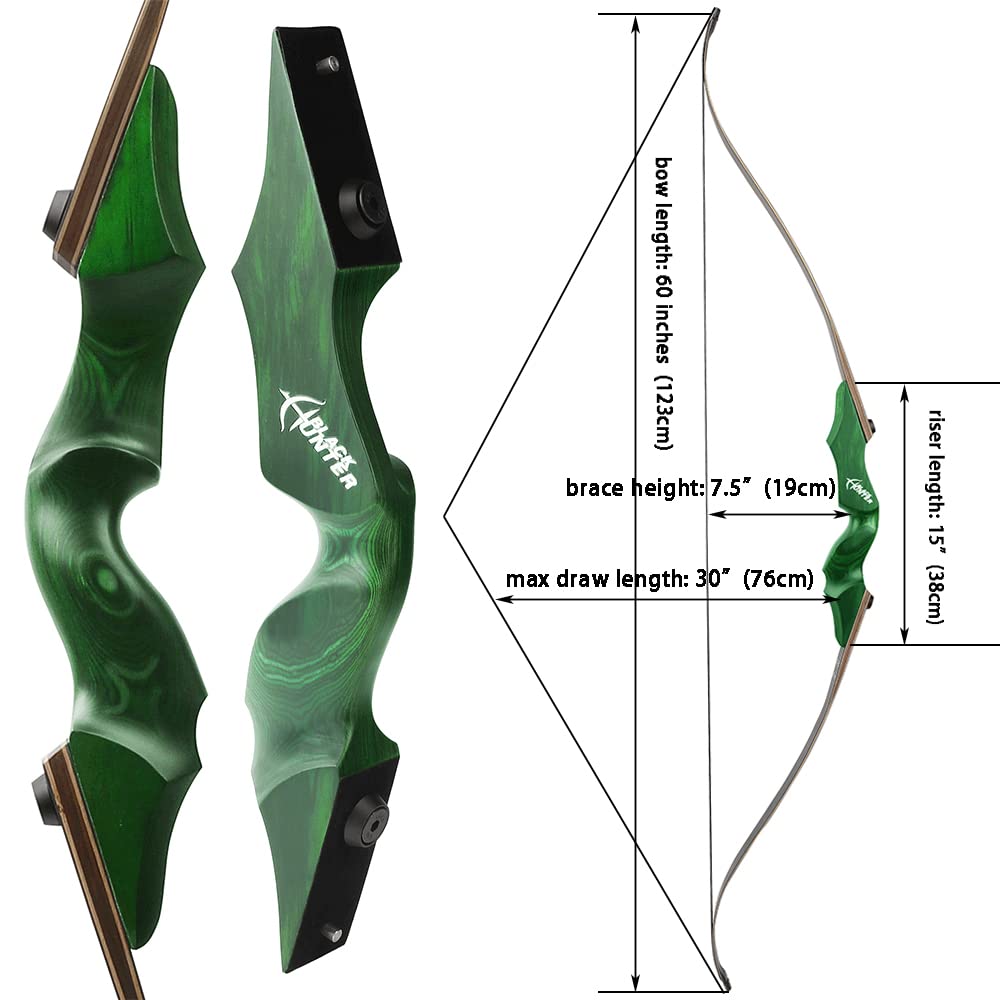 ZSHJGJR 60” Black Hunter Original Recurve Bow and Arrow Set 20-60lbs American Hunting Longbow Archery Bow Right/Left Handed for Outdoor Hunting Shooting Practice (Green, 45lbs, Left Hand)