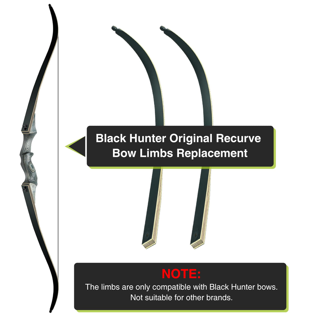 Black Hunter Original Recurve Bow Limbs Replacement, GLURAK 50lb Fiberglass and Bamboo Sheet Laminated Bow Limbs