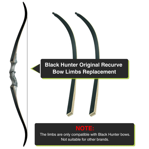 Black Hunter Original Recurve Bow Limbs Replacement, GLURAK 50lb Fiberglass and Bamboo Sheet Laminated Bow Limbs
