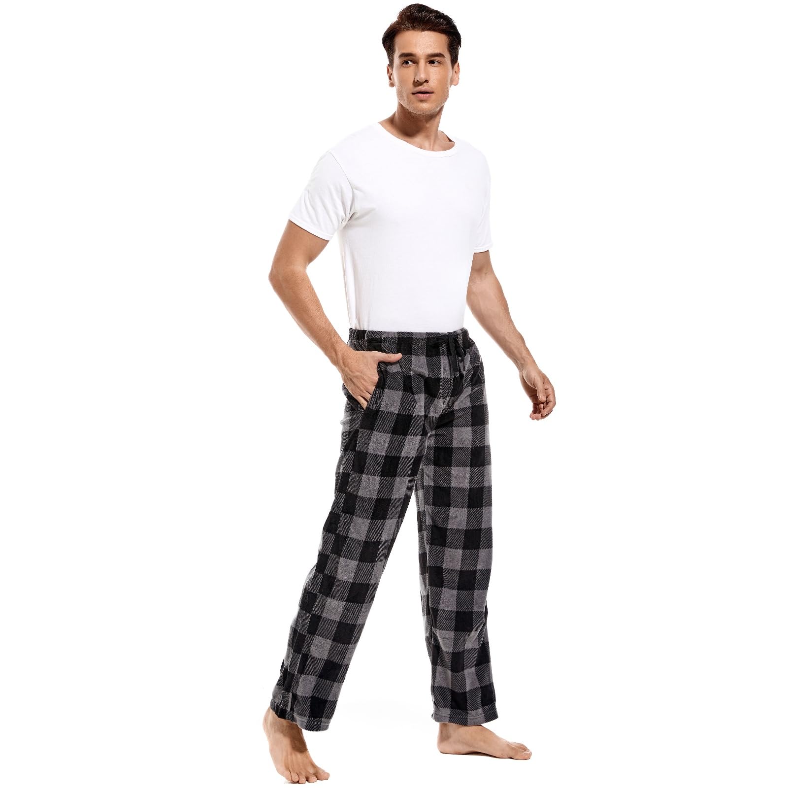 DG Hill Fleece Lounge Pants - Sleepwear Plaid PJs with Pockets Microfleece PJ - Flannel Mens PJ Pajama Pants Bottoms