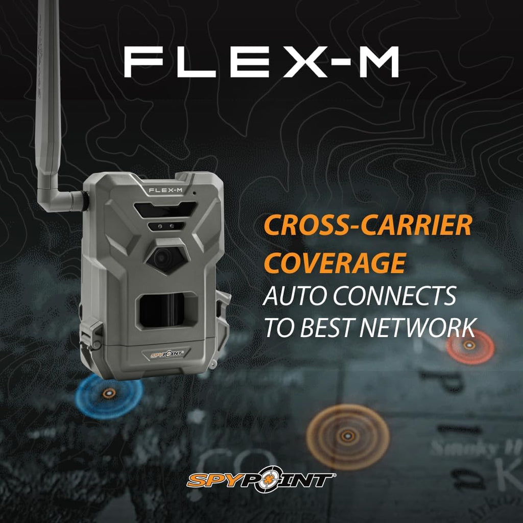 SPYPOINT Flex-M and SD Card Pack - Cellular Trail Cameras |Best Value in Hunting Accessories |No WiFi Needed & GPS-Enabled |Hunting Night Vision | IP65 Waterproof |28MP Photos, 720p Videos