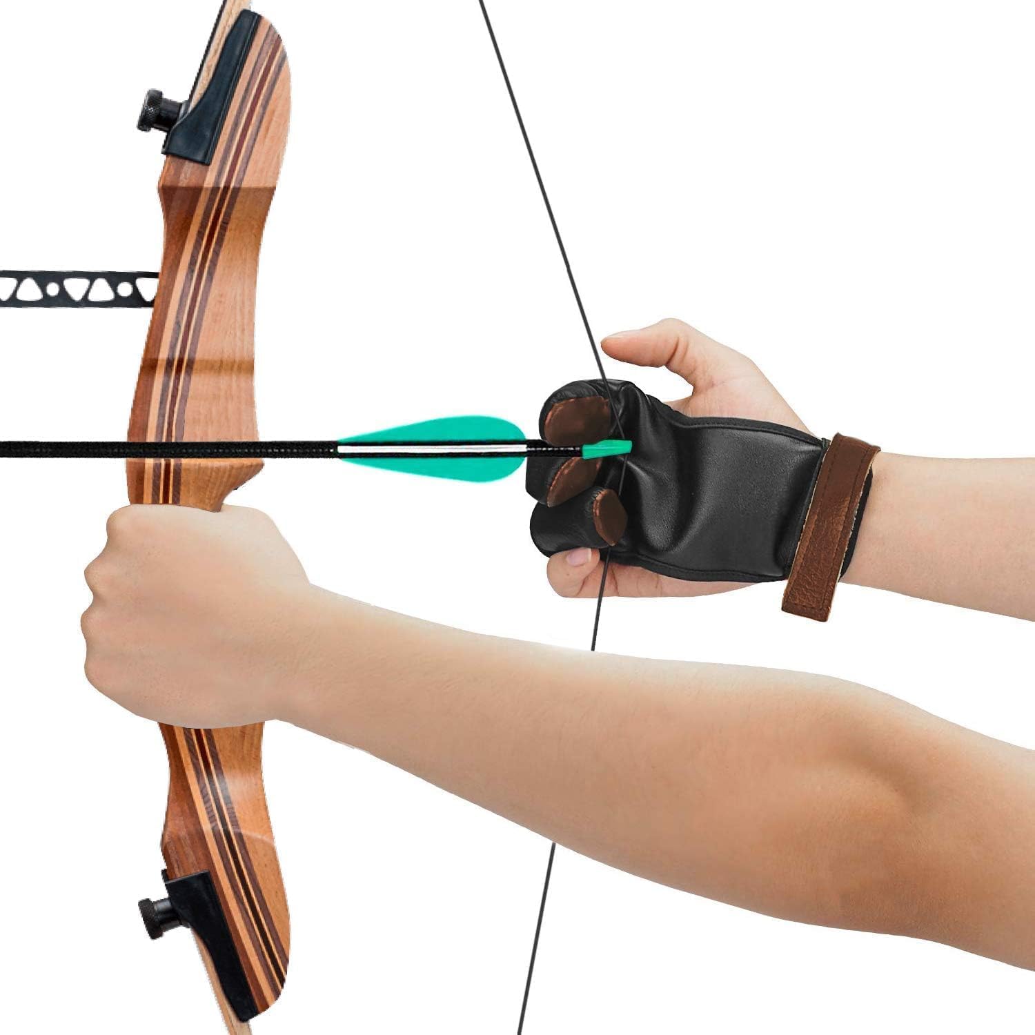 KESHES Archery Glove Three Finger Tab - Durable Leather Finger Protector for Recurve & Longbow Bows - Comfortable Finger Guard for Men, Women, & Youth - Ideal for Archery Hunting & Target Practice