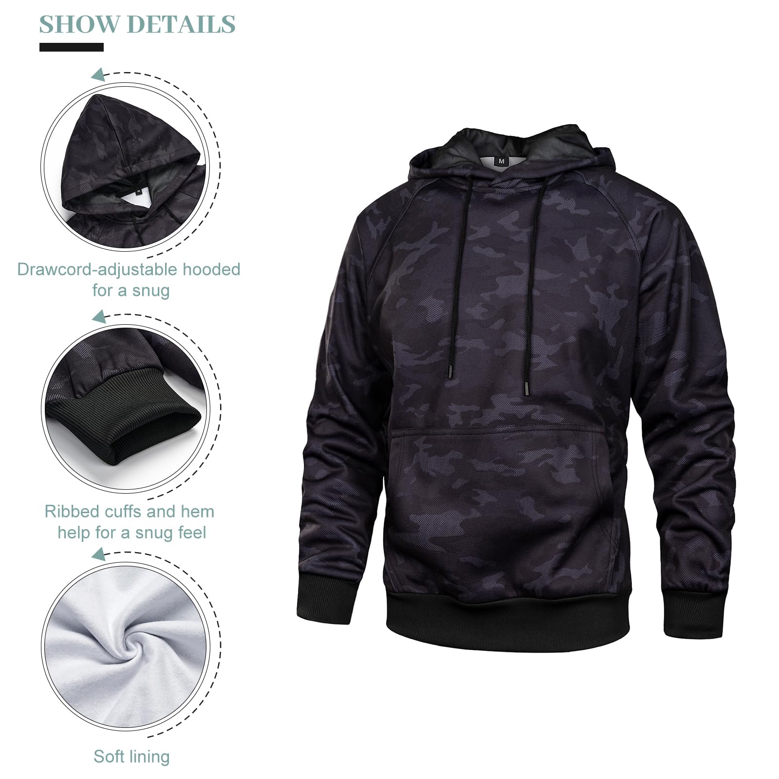 AOTORR Hoodies for Men Camo Hooded Sweatshirt with Kangaroo Pocket Camo XL