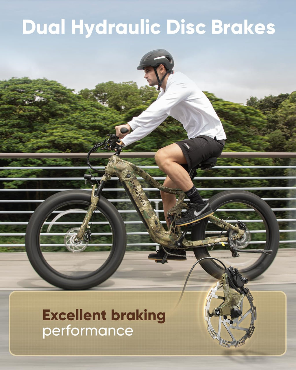 PUCKIPUPPY Boxer Electric Bike for Adults 960W, 48V 20AH Battery Ebike, Full Suspension 26" Fat Tire E Bike, 28MPH 80Miles Range Mountain Electric Bicycle, 7 Speed Hydraulic Disc Brakes Camouflage