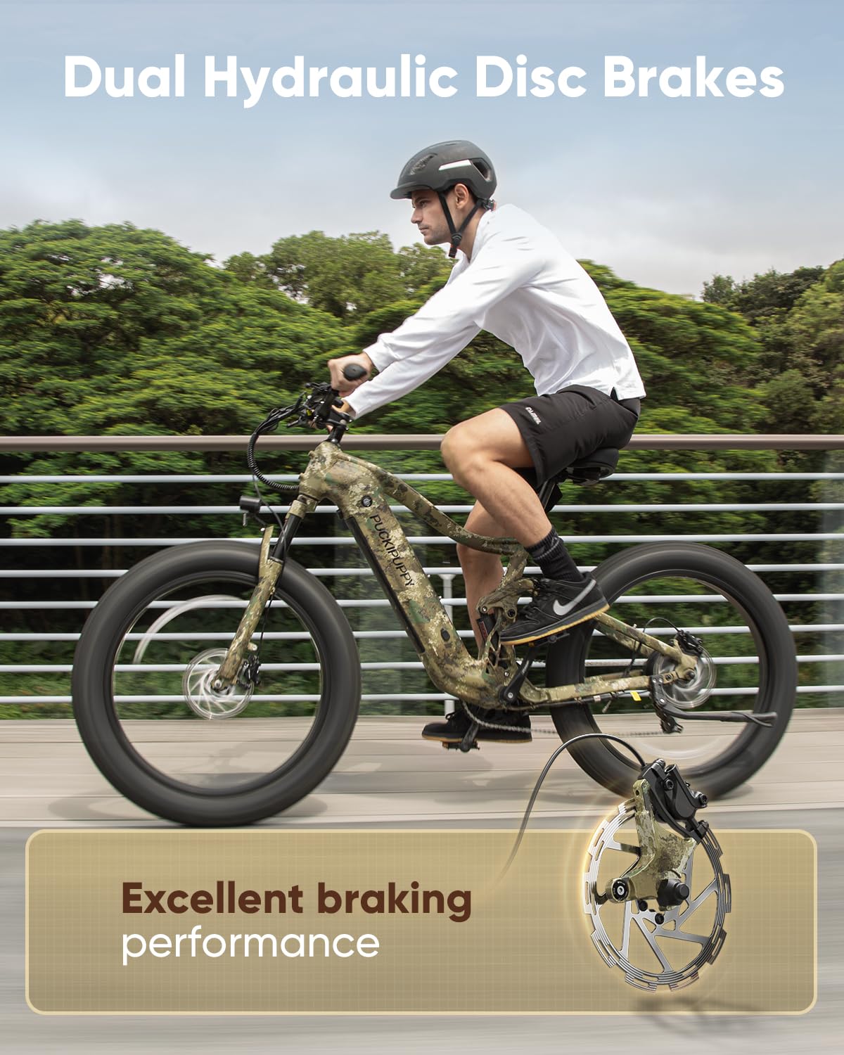 PUCKIPUPPY Boxer Electric Bike for Adults 960W, 48V 20AH Battery Ebike, Full Suspension 26" Fat Tire E Bike, 28MPH 80Miles Range Mountain Electric Bicycle, 7 Speed Hydraulic Disc Brakes Camouflage
