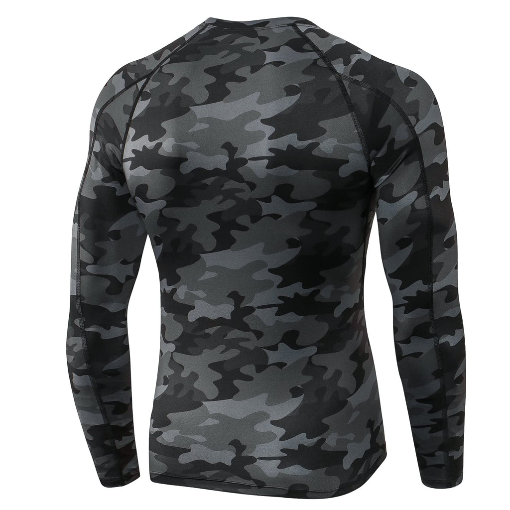 Camo Black Men's Compression Shirt Long Sleeve Athletic Workout T-Shirts Top Active Sport Baselayer Undershirt Cool Dry