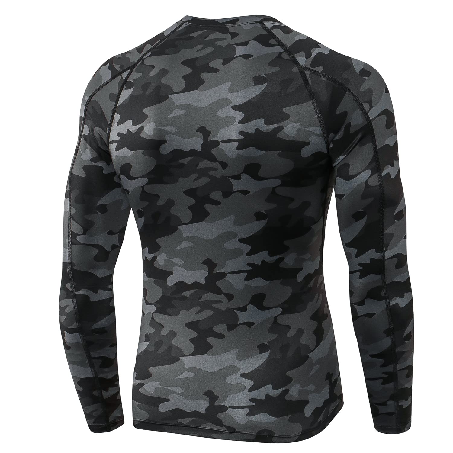 Camo Black Men's Compression Shirt Long Sleeve Athletic Workout T-Shirts Top Active Sport Baselayer Undershirt Cool Dry