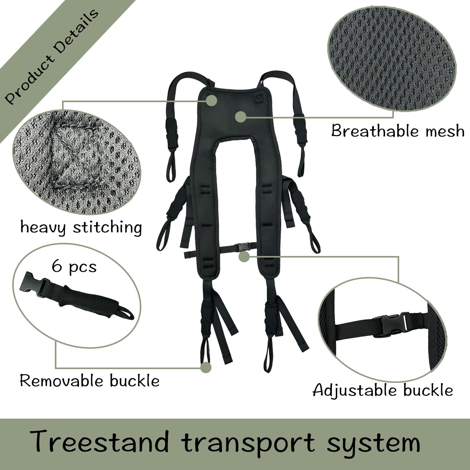 bssiwbepon Tree Stand Backpack Straps Treestand Transport System Lightweight Universal Climber Carrier Shoulder System Comfortable Deer Hunting Climbing Carrying Pack Fits Most Tree Stands Black