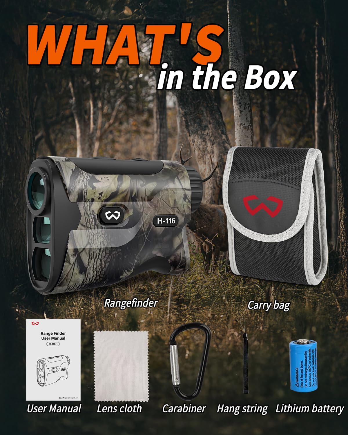 WOSPORTS Hunting Rangefinder, Range Finder for Hunter with Bow Hunting Mode/Distance/Angle/Speed/Scan Multi Functional, 6X Magnification, 1200-Yard