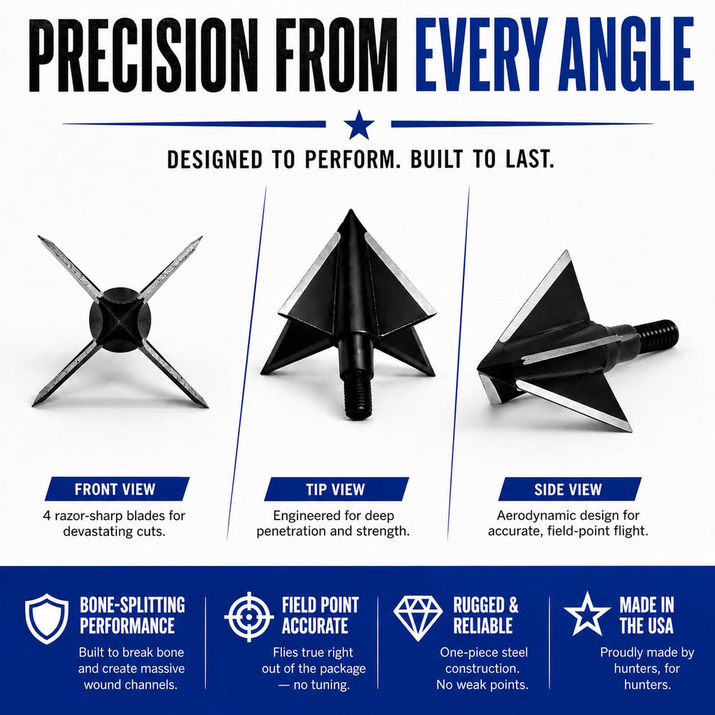 Tooth Of The Arrow Broadheads - 150 Grain - 100% USA Made - Broadhead for Crossbow and Compound Bow - Premium Archery Broadheads for Hunting - Fixed Blade - 3 Pack (1-3/16-Inch)