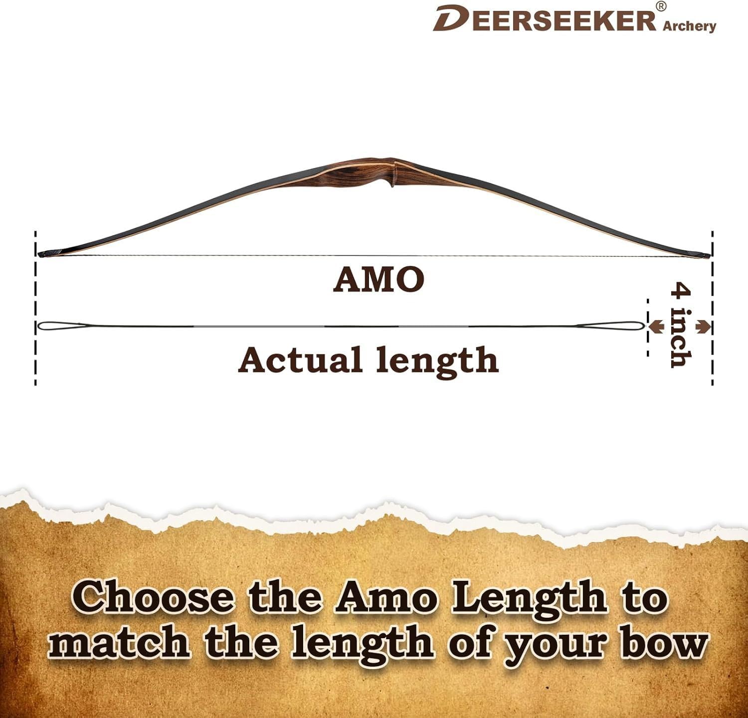 Deerseeker Flemish D97 Bow String Handmade Twist Bowstring 16 Strands 54-70in Fast Flight for Traditional Longbow Recurve Bow Replacement Archery Accessories (Brown+Black, AMO 64"(Actual Length 60"))