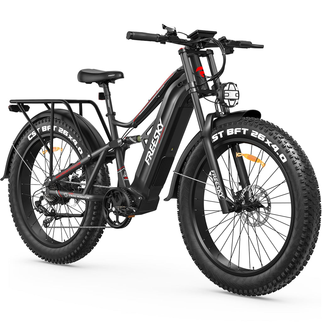 FREESKY 3500W BAFANG Motor Electric Bike for Adults, 48V 35Ah Removable Battery Ebike 140 Miles, 38+MPH, 26" Fat Tire Mountain E Bike, Full Suspension Bike, UL 2849 Certified by TÜV(Standard)