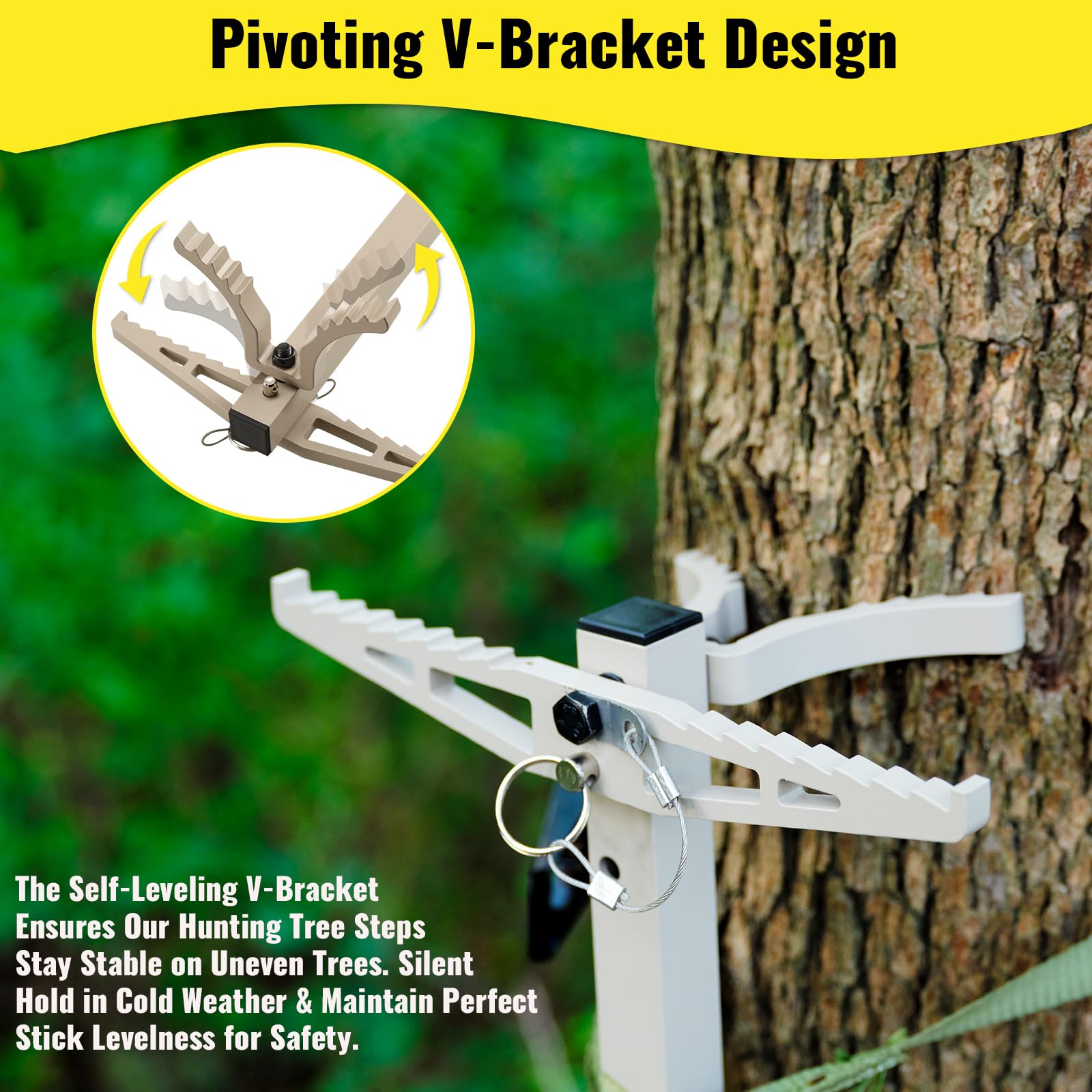 ONECHOI Climbing Sticks, 17” Lightweight Aluminium Hunting Climbing Sticks w/Silent Design, Tree Stand Sticks w/Pivoting V-Brackets & 20” Rope Aiders, Tree Steps for Deer Hunting Gear(4 Packs)